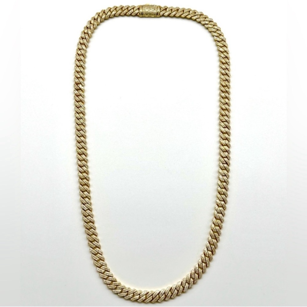 18k Gold Plated, 925 Silver, 9.OCTW Moissanite Square Miami Cuban Chain